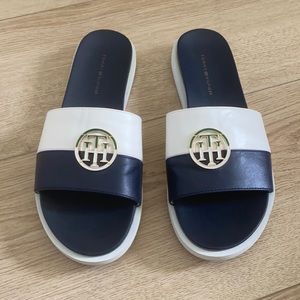 Tommy Hilfiger slides, Navy blue and white.